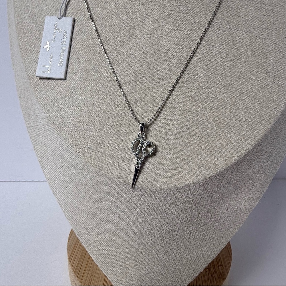 BLEU SAGE Sterling Silver 925 Scissor Necklace CZ Lobster Clasp Hairdresser Gift - Picture 1 of 9